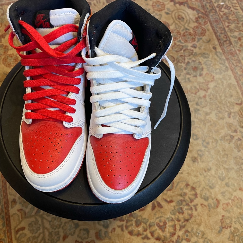 Red and White High-Top Sneakers